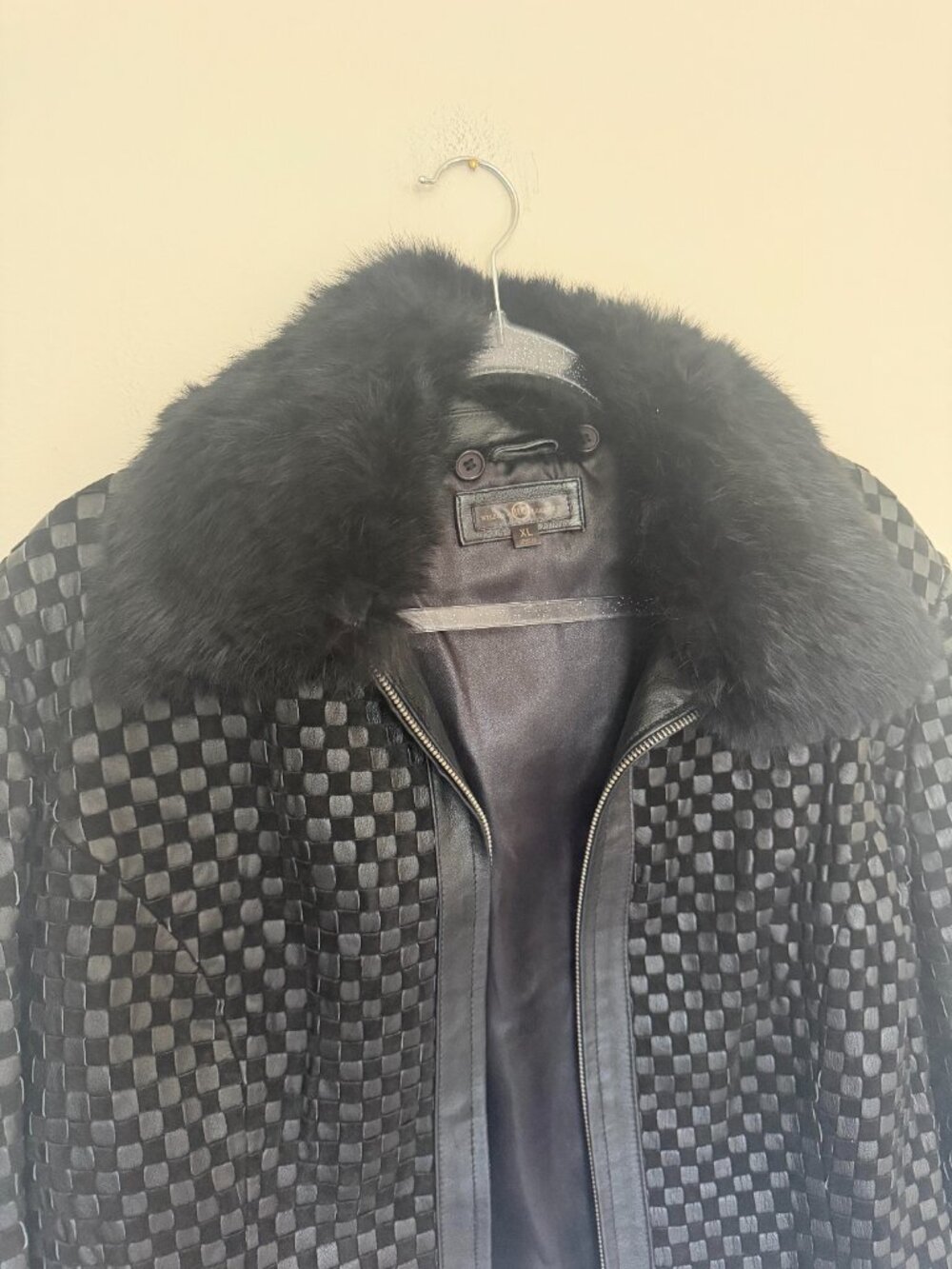 Wilsons Leather Fur Collar Woven Leather Jacket Vintage Edgy Luxury Black - XL - Picture 3 of 9
